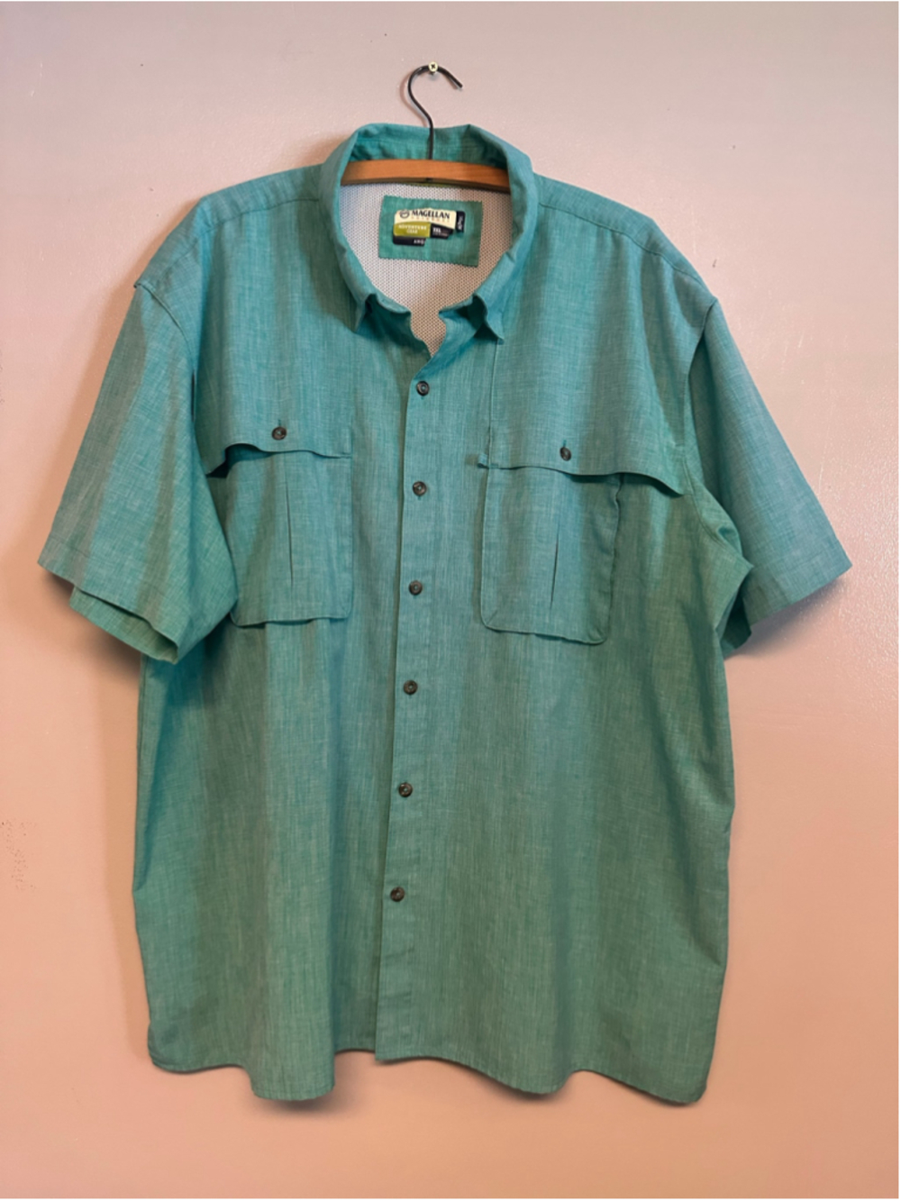 Magellan Outdoors Casual Button Down Shirt Size XXL 2XL Teal Outdoors Fishing